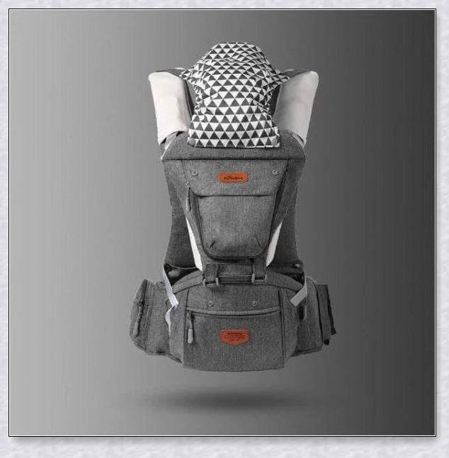 Proactive Sunveno Explorer Baby Carrier in grey, navy, and black colours with adjustable straps and breathable mesh and cotton materials