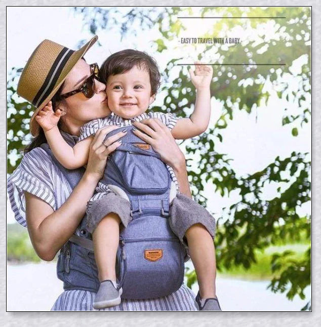 Proactive Sunveno Explorer Baby Carrier in grey, navy, and black colours with adjustable straps and breathable mesh and cotton materials