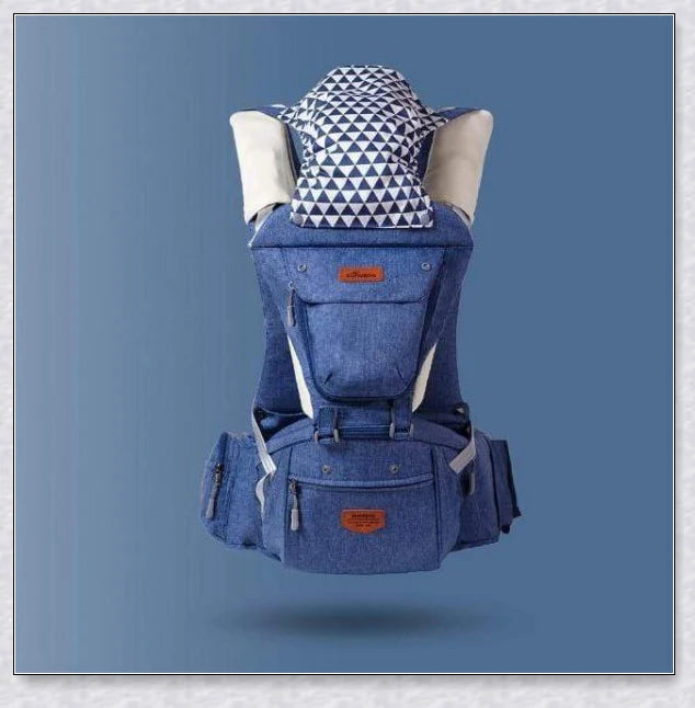 Proactive Sunveno Explorer Baby Carrier in grey, navy, and black colours with adjustable straps and breathable mesh and cotton materials