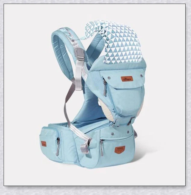 Proactive Sunveno Explorer Baby Carrier in grey, navy, and black colours with adjustable straps and breathable mesh and cotton materials