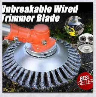 Unbreakable wired trimmer blade made from high-grade steel alloy for cutting through weeds, grass, and branches efficiently