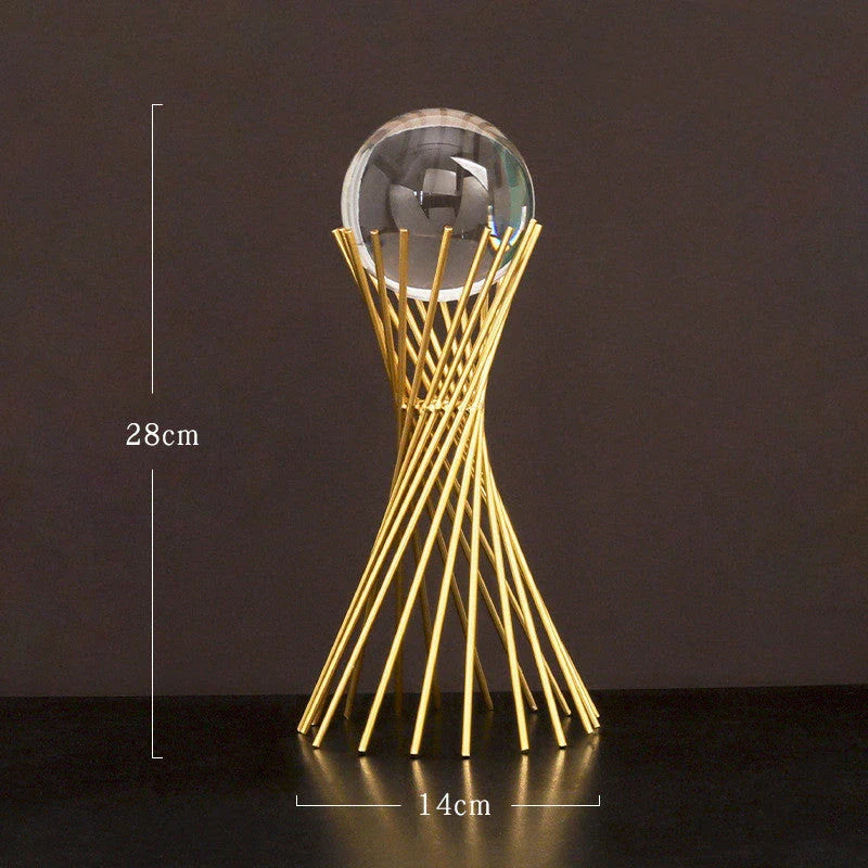 Elegant crystal ball home decor ornaments with a luxurious golden metal finish and minimalist modern design