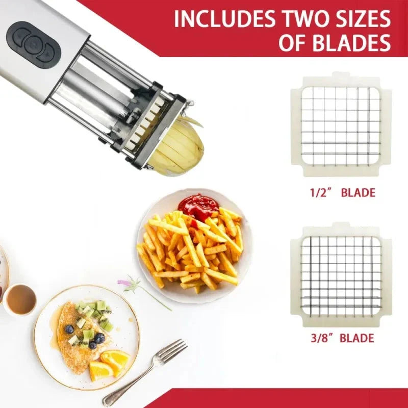 Electric French Fry Cutter with stainless steel blades, perfect for slicing and dicing vegetables in commercial and home kitchens