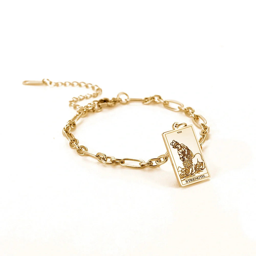 12 Tarot Card Series Fashion Trend Long Oval Link Chain Bracelet in gold and silver finishes