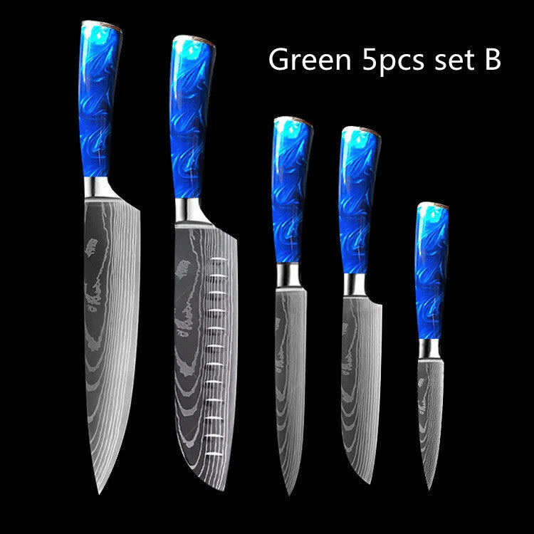 Premium 8-inch Chef Knife with elegant blue resin handle and stainless steel blade