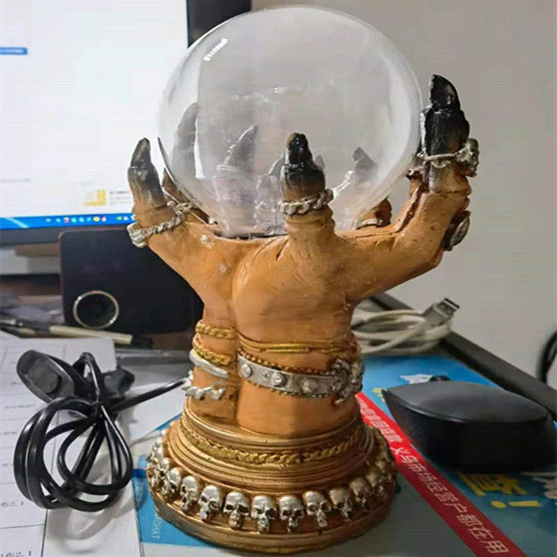 Enchanting crystal ball with swirling lightning effects and thunderous sound, perfect for adding magical ambiance to any event or home decor