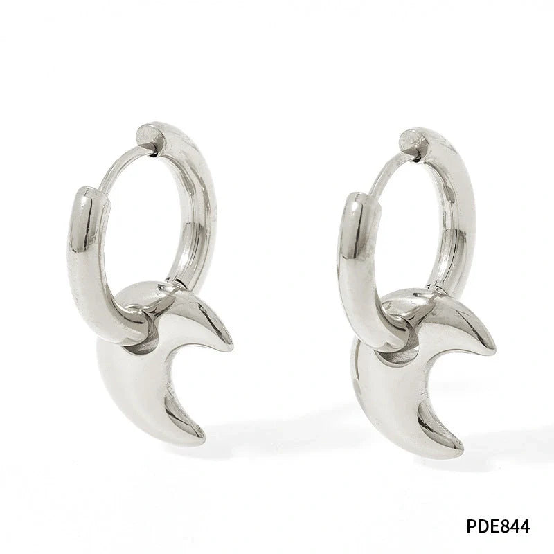 Elegant stainless steel earrings with a glossy finish, available in classic gold and silver tones.