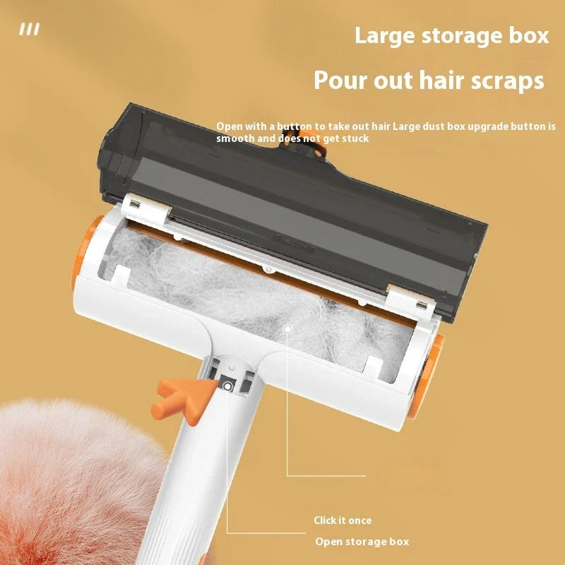 2-in-1 pet hair removal roller with soft bristles for effortless cleaning of clothes, furniture, and car interiors
