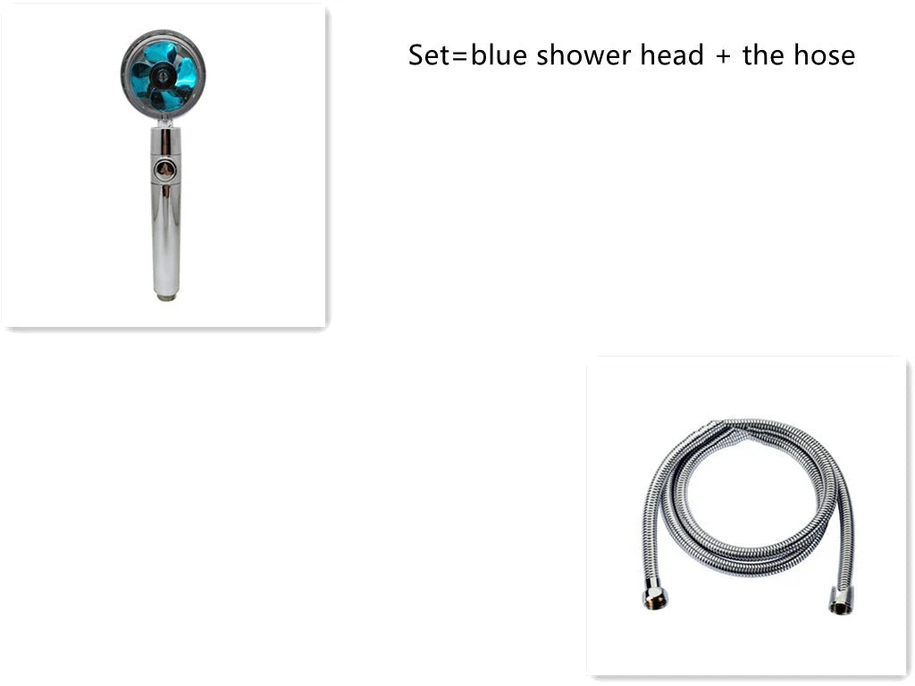 360-degree rotating high-pressure shower head with built-in fan and adjustable water spray