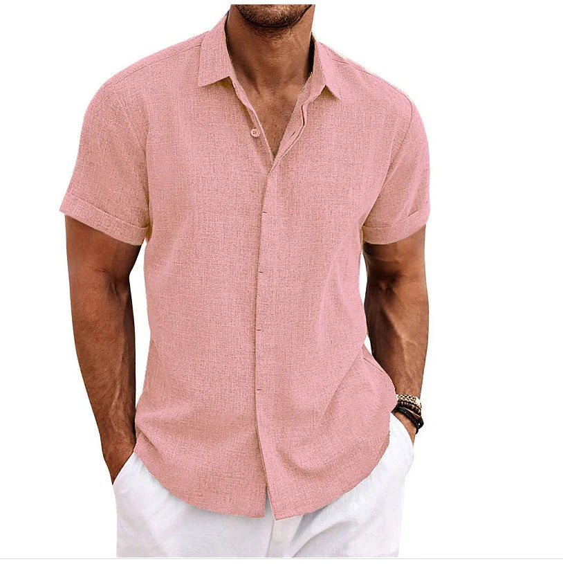 Men's stylish loose linen short-sleeved t-shirt in various colours