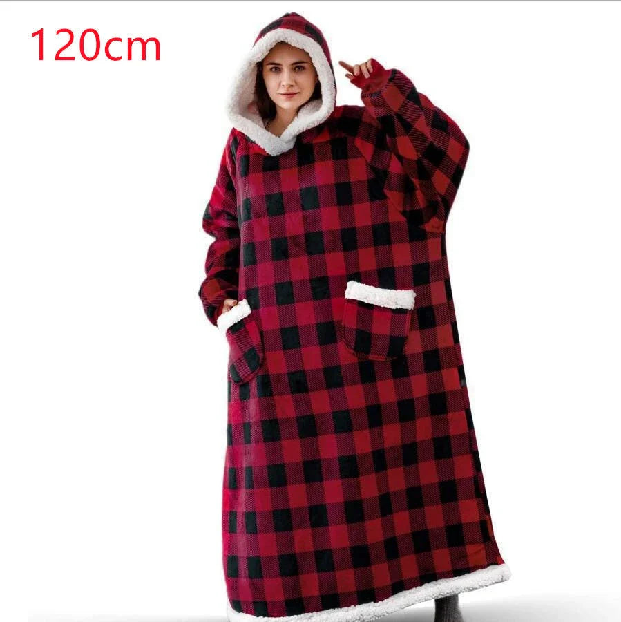 Comfy oversized TV hoodie blanket in various stylish colors, perfect for cozy movie nights and relaxation at home.