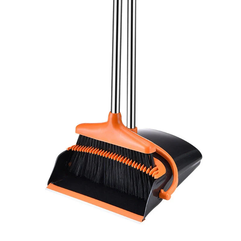 HOMEMAXS black and orange broom and dustpan set for effortless household cleaning