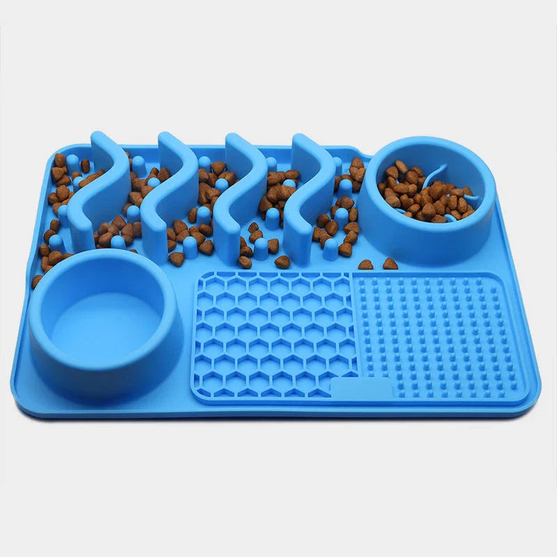 Multifunctional slow feeder silicone licking mat for dogs, available in various colors and sizes to promote healthier eating habits and dental care.