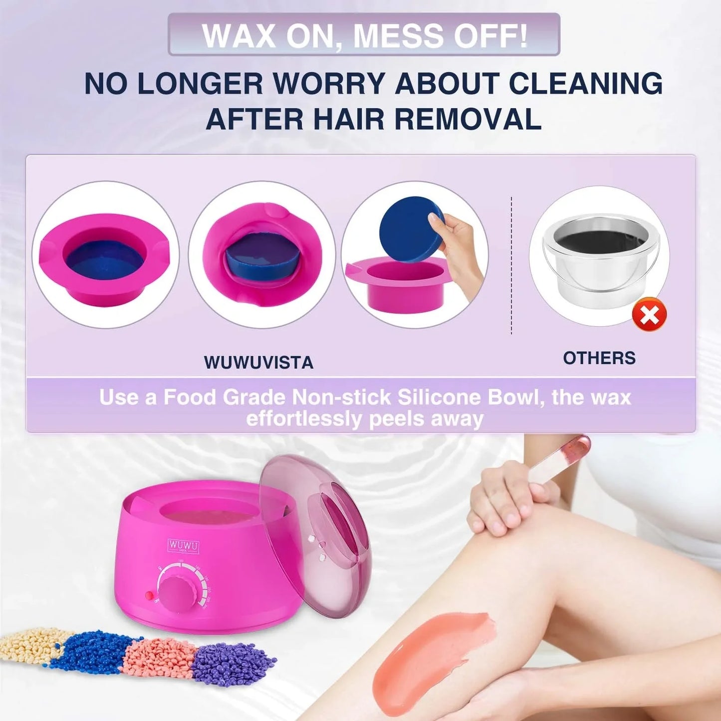 Premium hair removal kit with wax warmer, wax beads, and post-epilation products for smooth, hairless skin