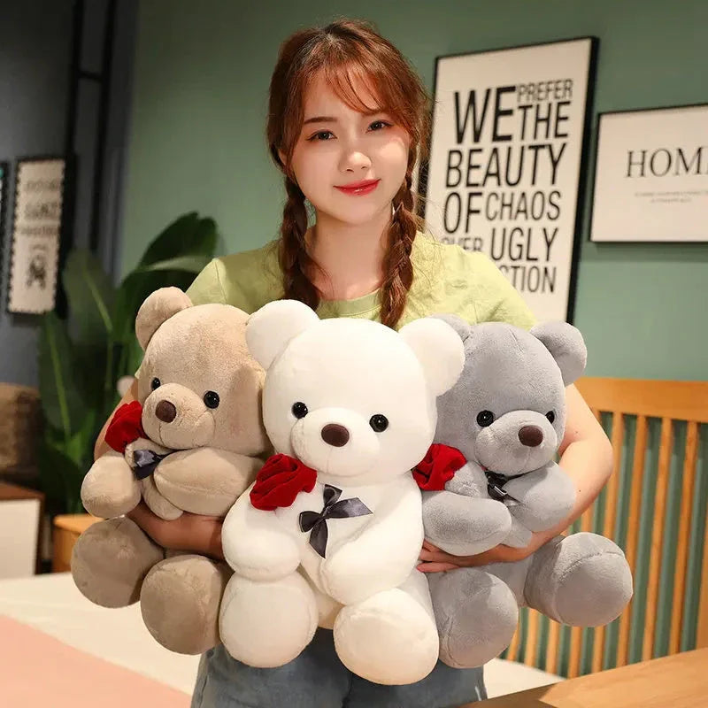 Soft and huggable teddy bear plush pillow in brown, beige, and grey colors