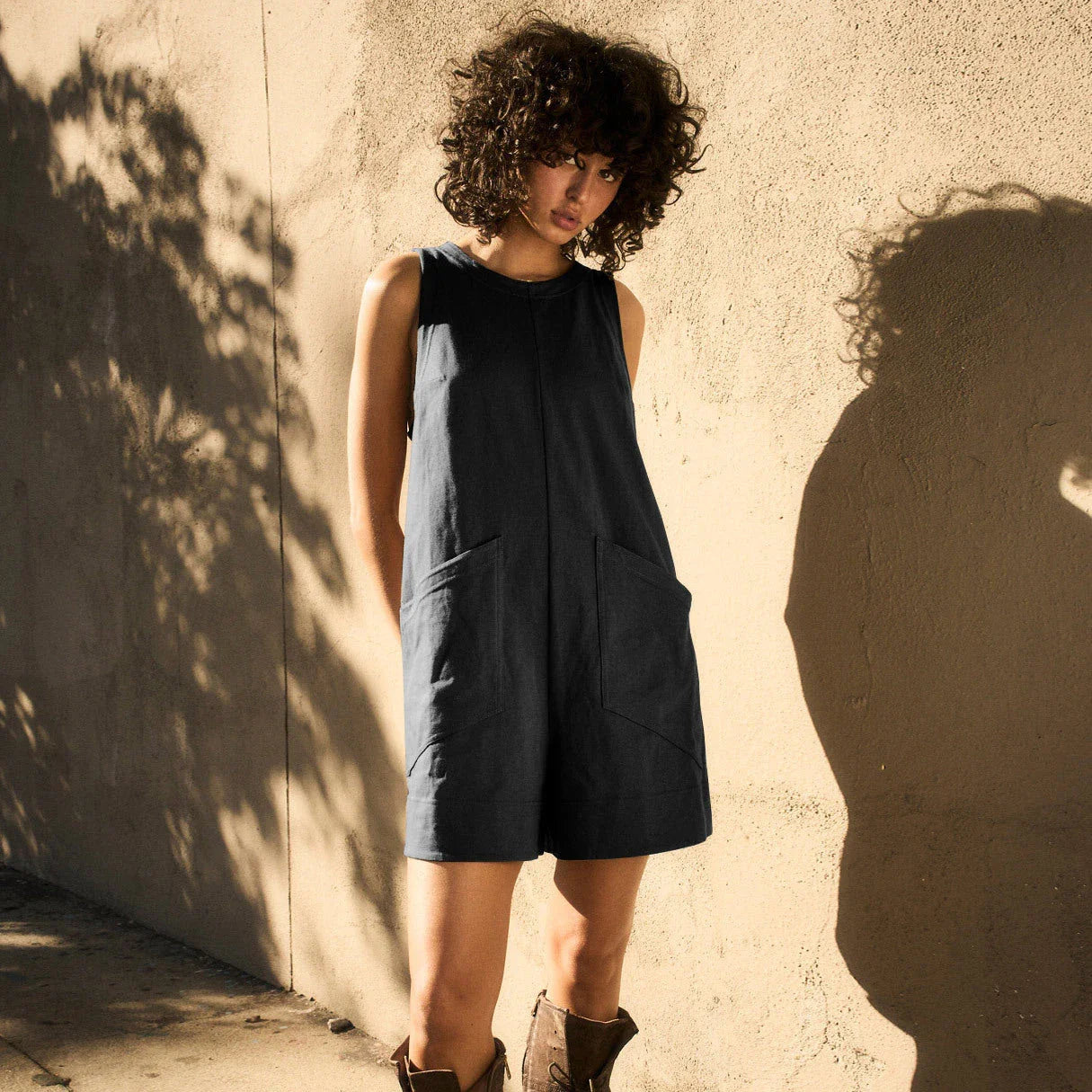 Stylish and comfortable cargo jumpsuit with pockets in various colors, including coffee, dark grey, army green, black, beige, and rose red.