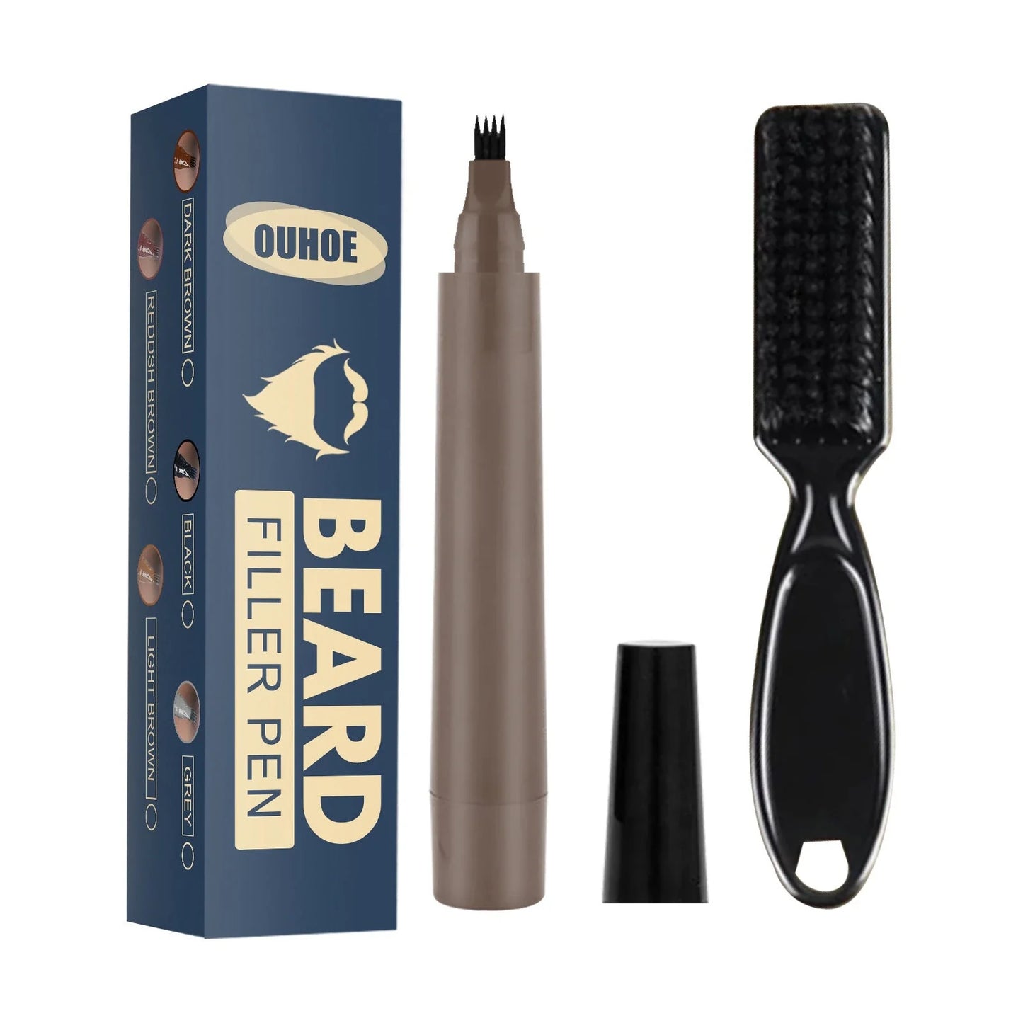 Beard Filler Pencil Kit for Men - Barber-Style Facial Hair Styling Brush and Concealer