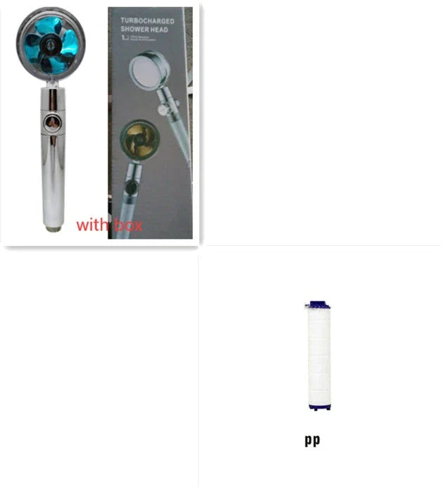 360-degree rotating high-pressure shower head with built-in fan and adjustable water spray