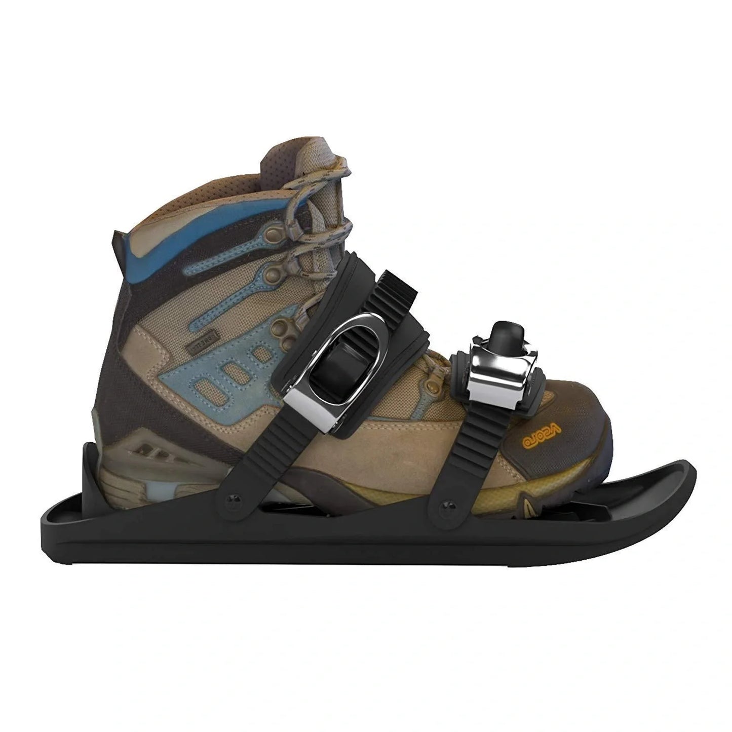 Black adjustable mini short ski skates for freestyle snowboarding