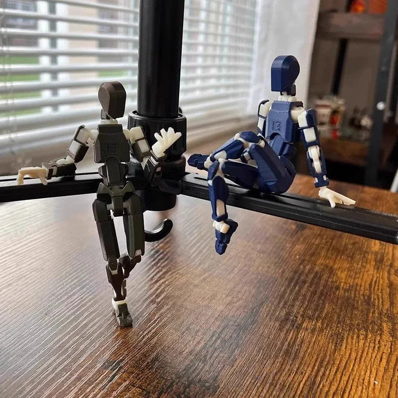 Poseable 3D-printed transforming robot action figure toy in various bright colors