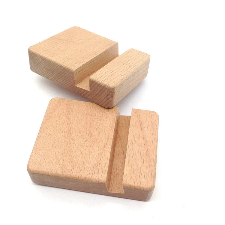 Custom beech wood lazy phone holder with personal lettering for desk organisation