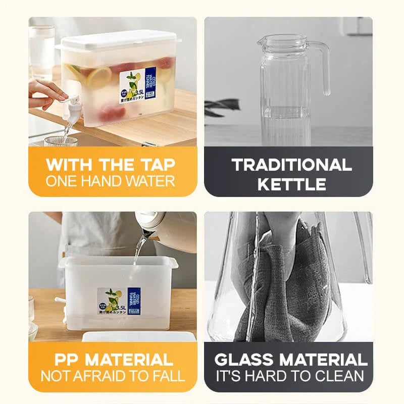 Transparent refrigerator pitcher with faucet and large 3.5L capacity for storing chilled beverages