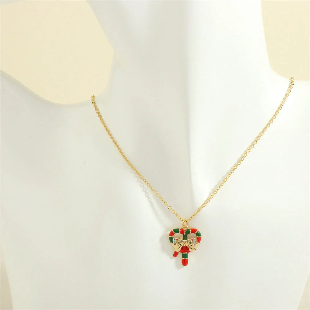 Festive Christmas-themed necklace with oil-drop pendant and coloured rhinestones