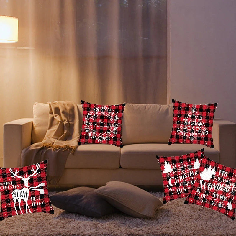 Merry Christmas cushion cover with elk and Santa Claus design in plush fabric