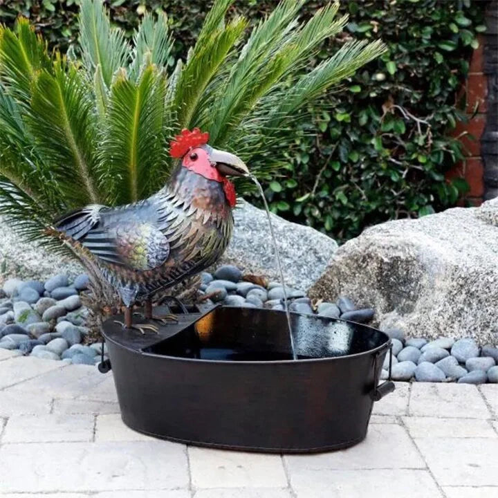 Hand-painted resin crow garden fountain with flowing water feature