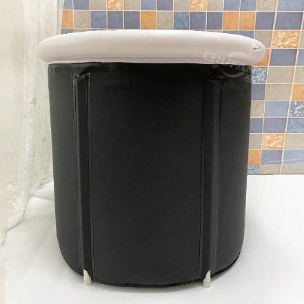 Portable Ice Bath with inflatable air ring for recovery therapy in black