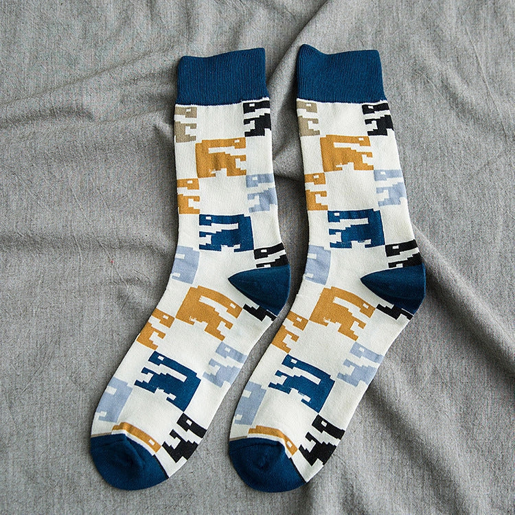 Colourful cartoon animal print tube socks made from premium quality cotton