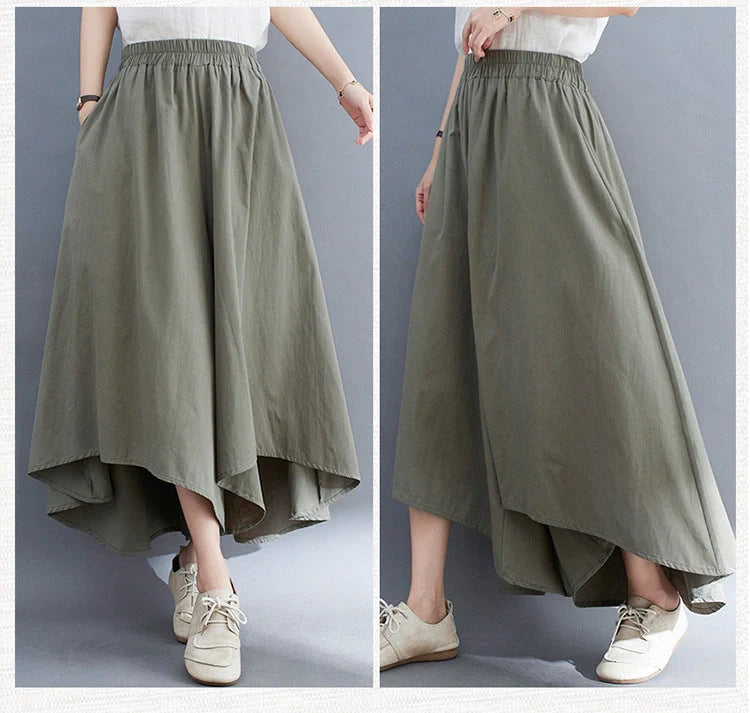 Stylish ladies' loose cropped trousers in various colours, including black, light green, blue, and apricot