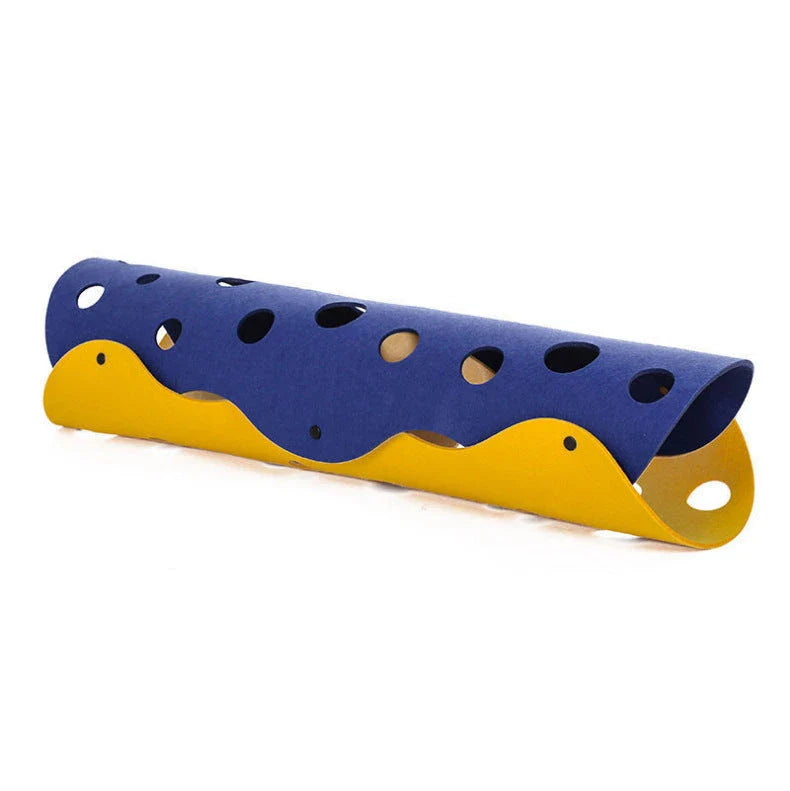 Cozy Felt Cat Tunnel with multiple peek-a-boo holes, available in various stylish color options for interactive play and relaxation.