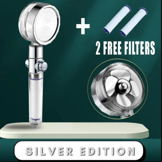 360-degree rotating high-pressure shower head with built-in fan and adjustable water spray