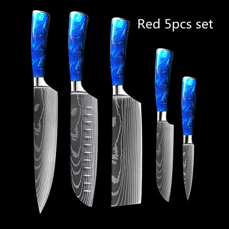 Premium 8-inch Chef Knife with elegant blue resin handle and stainless steel blade