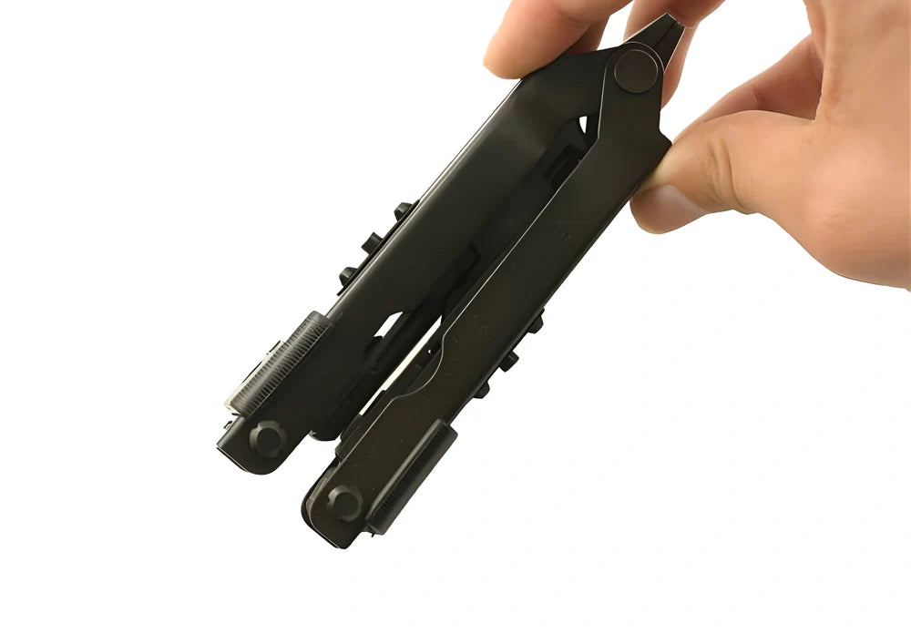Versatile 8-in-1 Multi-Tool with wire cutter, knife, key ring, hammer, cutter, bottle opener, screwdriver, and file - a premium British DIY companion
