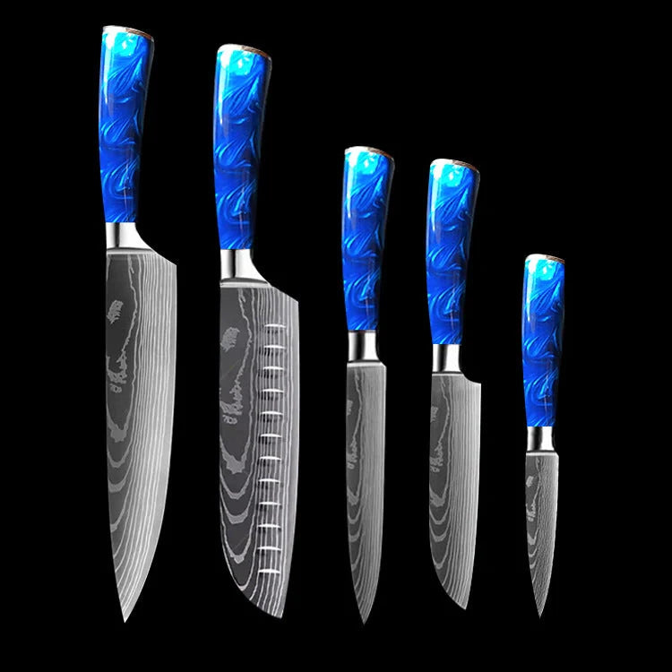 Premium 8-inch Chef Knife with elegant blue resin handle and stainless steel blade