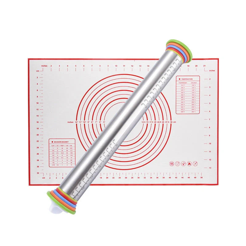 17-inch stainless steel rolling pin with adjustable thickness scales for precise dough control