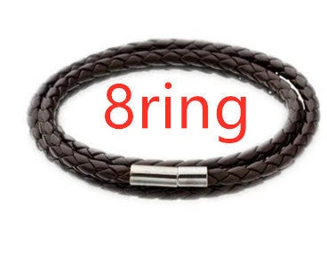 Personalized Leather Bracelet with Engraved Name Charm in Black and Brown Colors