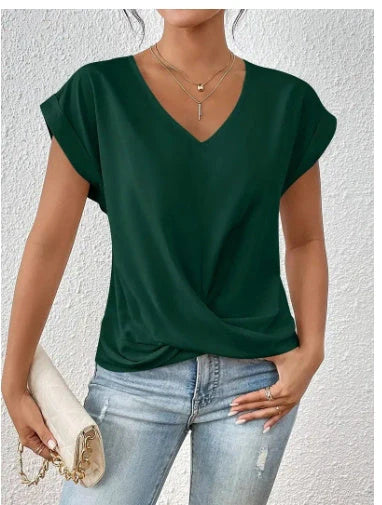 Stylish short-sleeve ladies' t-shirt with unique knot detail, available in a range of vibrant colours