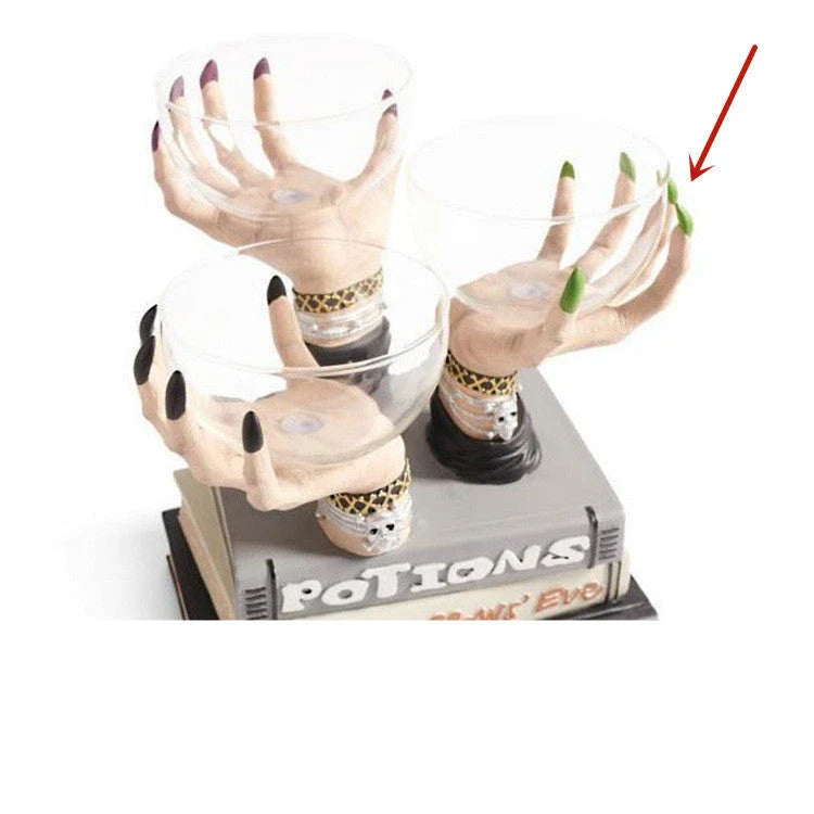 Bewitching Halloween snack bowl stand with transparent bowls and unique witch's hand design