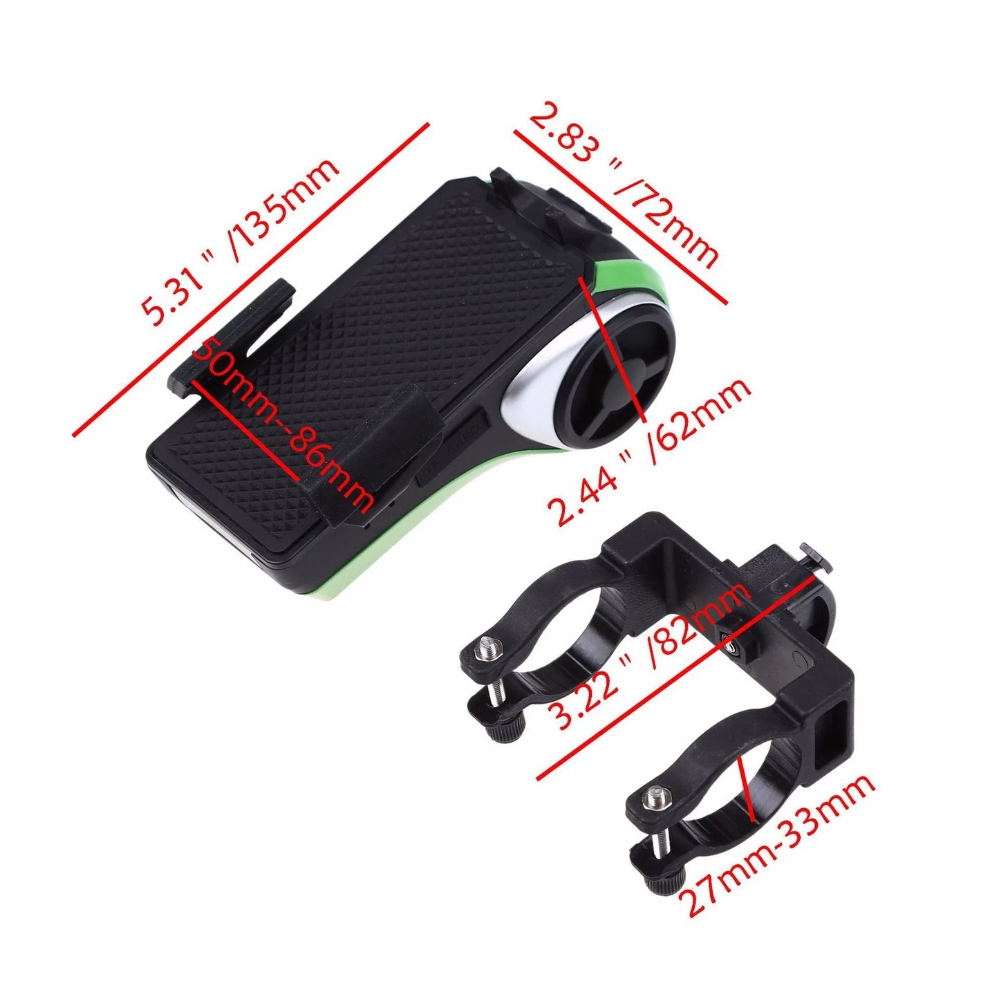 Versatile bicycle accessory with Bluetooth audio, LED lighting, power bank, phone holder, and ring bell