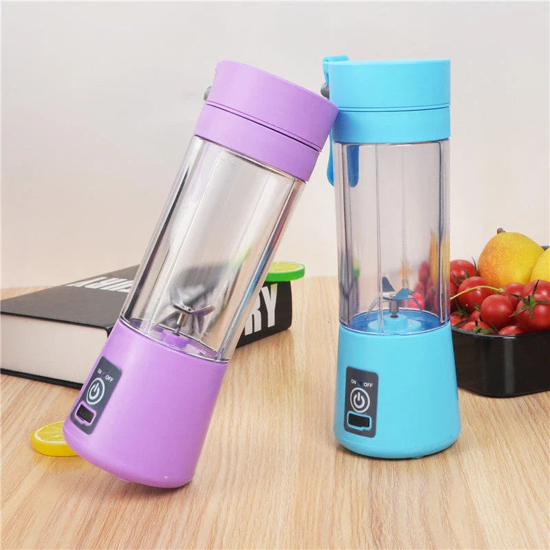 Portable USB-powered citrus juicer with stainless steel blades and durable plastic housing in various vibrant colours