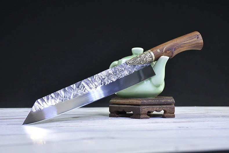 Hand-forged slicing knife with rosewood handle and pure copper guard