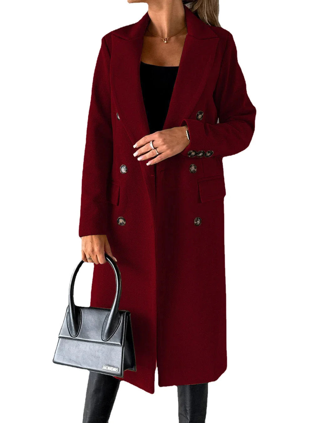 Women's long polyester winter coat in various colors including light grey, black, khaki, army green, and more