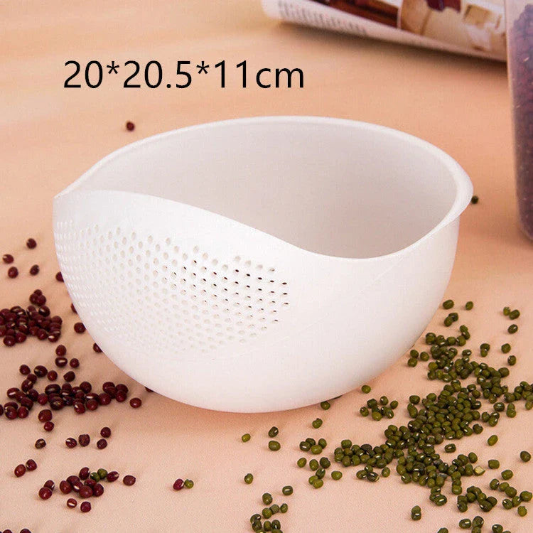 Durable plastic rice strainer with perforated design for efficient washing and draining