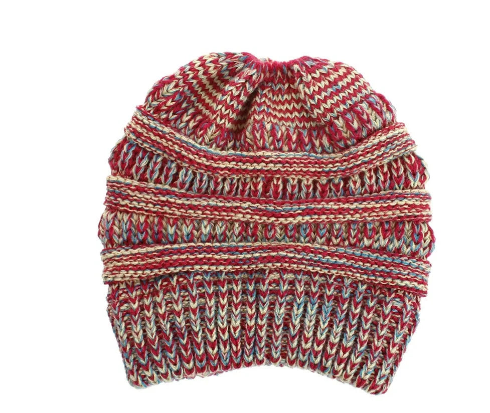 Stylish knitted wool beanie for British ladies with a discreet ponytail hole and a variety of vibrant colour options