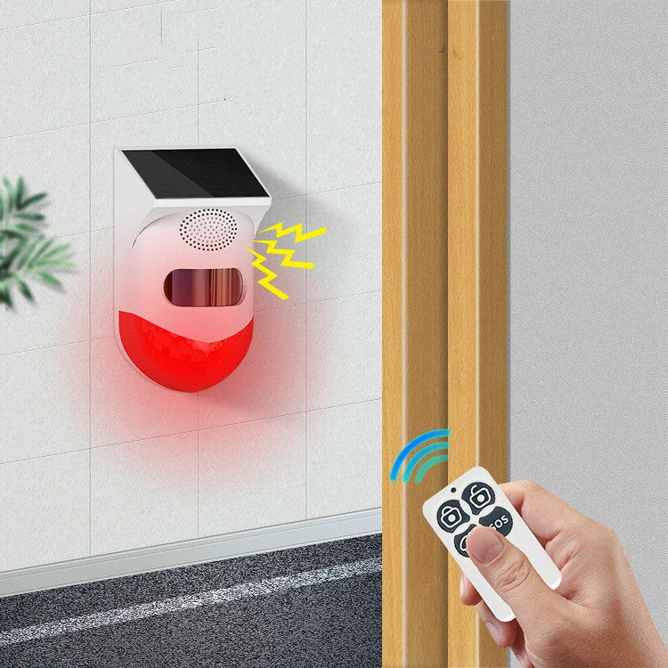 Solar-powered infrared motion-activated alarm with remote control for home and business security