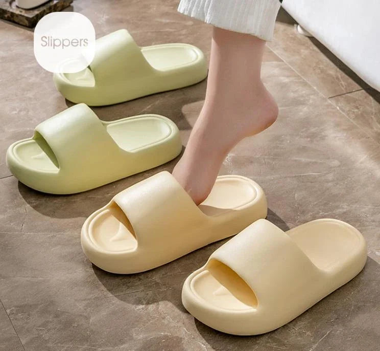 Comfortable EVA foam slip-on slippers in various colors, featuring non-slip soles and a breathable design for indoor and bathroom use.