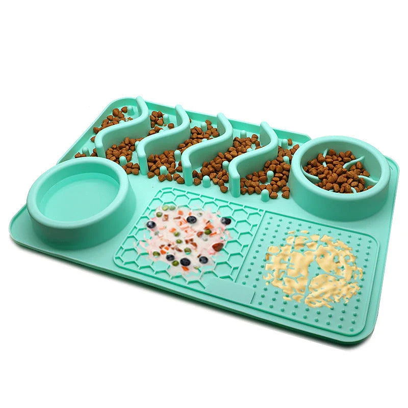 Multifunctional slow feeder silicone licking mat for dogs, available in various colors and sizes to promote healthier eating habits and dental care.